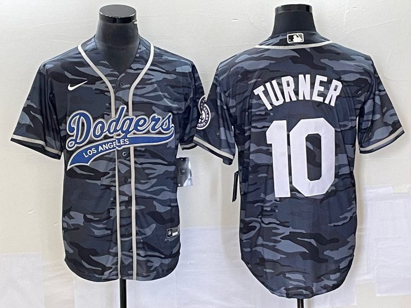 Men's Gray Los Angeles Dodgers #10 Justin Turner Camo Cool Base With Patch Stitched Baseball Jersey